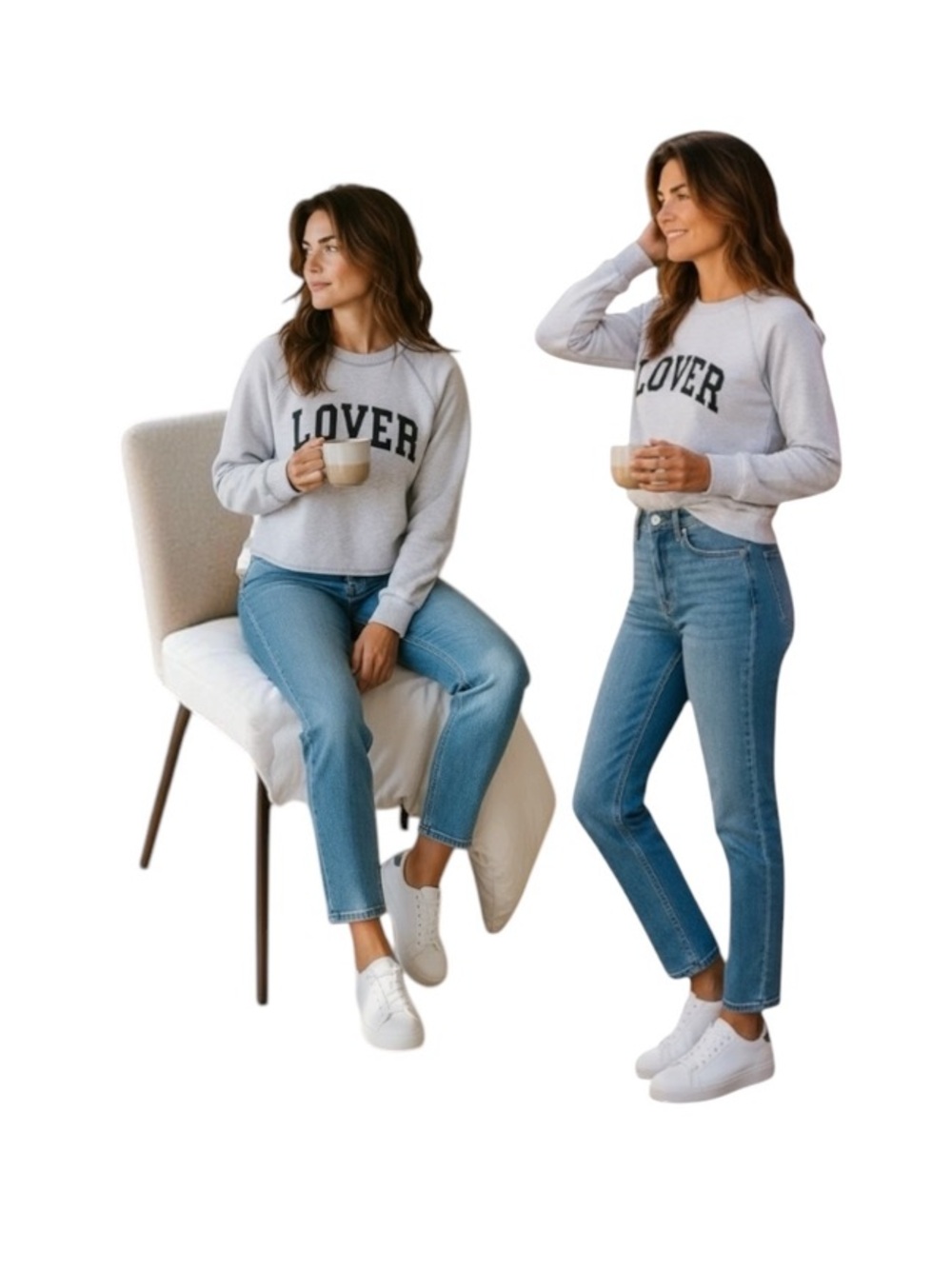 Joyspun Lover Graphic Cozy Lounge Long-Sleeve Top - Light Gray